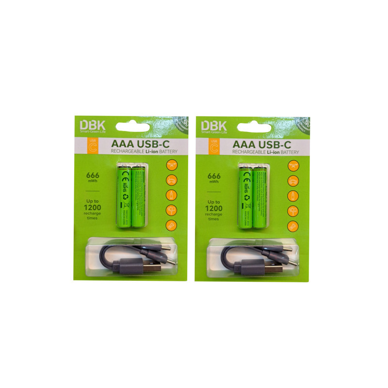 باتری قلمی و نیم قلمی قابل شارژ دی بی کی مدل USB-C LI-ION بسته 4 عددی