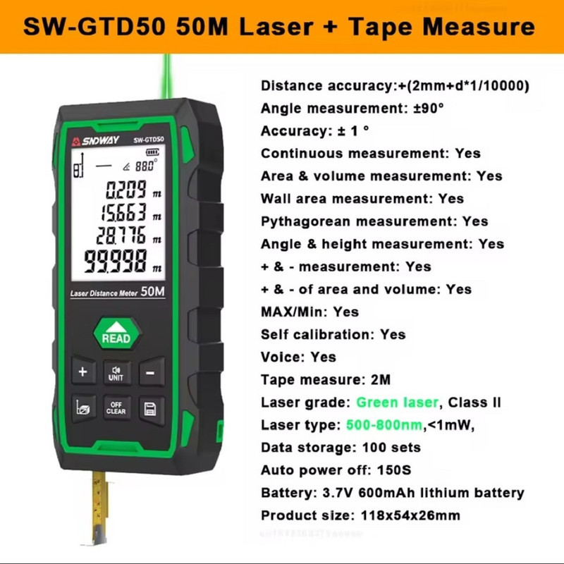 متر لیزری سندوی مدل SW-GTD50 برد 50 متر