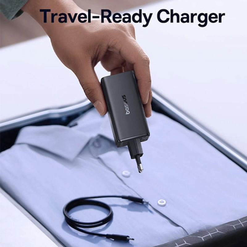 شارژر دیواری 100 وات 4 پورت بیسوس مدل GaN6 Pro به همراه کابل USB-C به USB-C