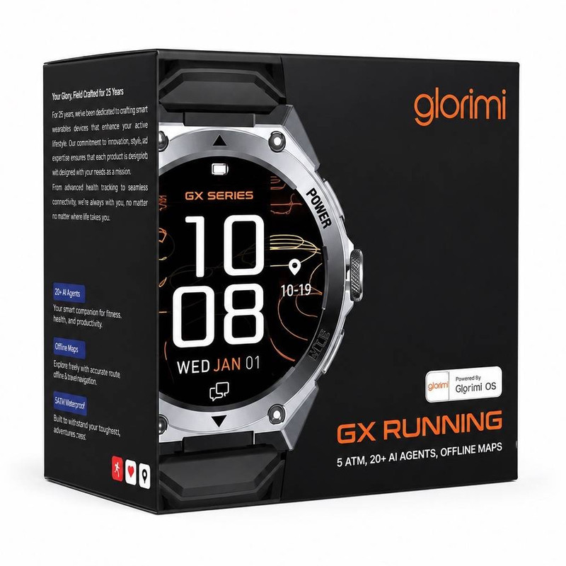 ساعت هوشمند 52 میلی متری گلوریمی مدل GX Running با بند سیلیکونی