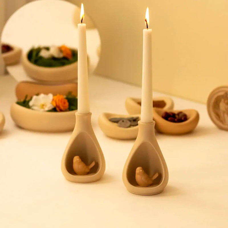 شمعدان سنگی هومسام مدل کوزه ای بسته 2 عددی