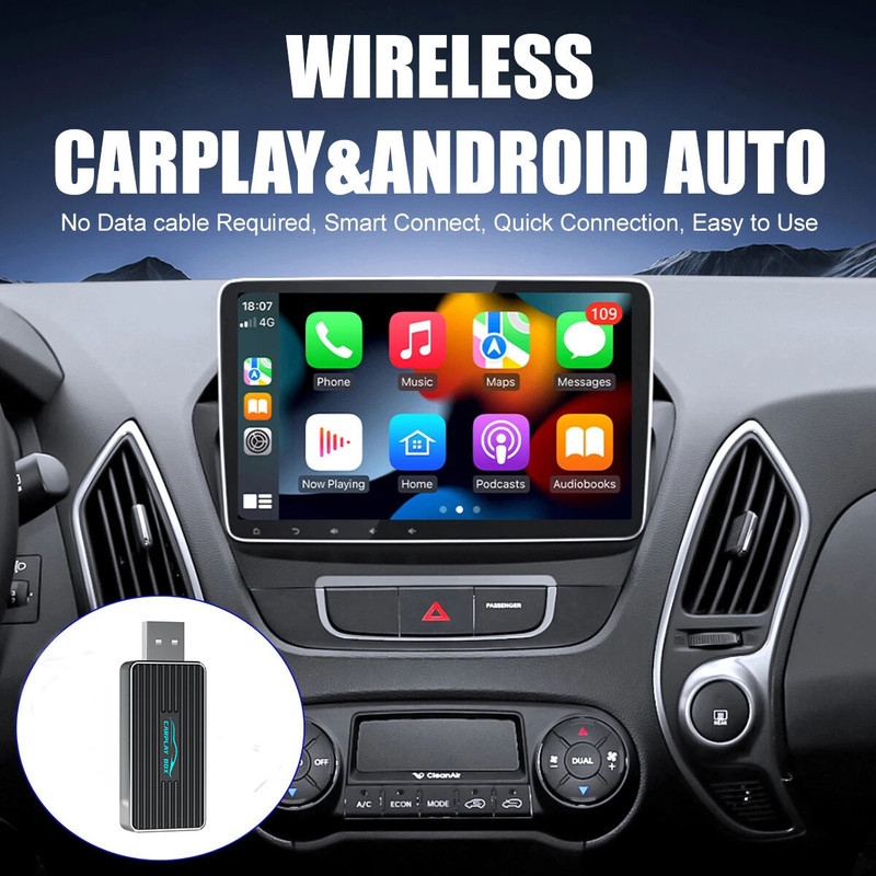 کارپلی و اندروید اتو مدل Wireless P9593 CarplayAndroid Auto به همراه مبدل USB به USB-C