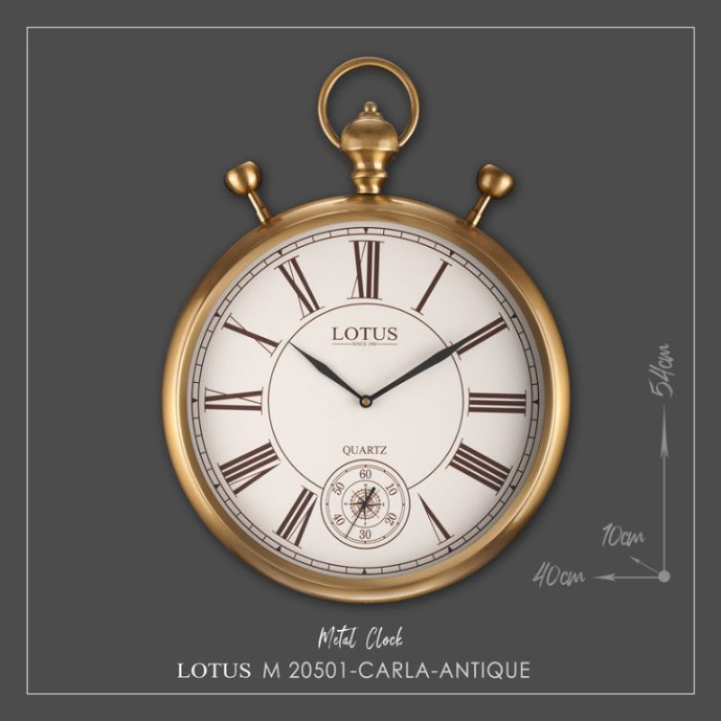 ساعت دیواری عقربه‌ای با نشانگر رومی لوتوس مدل M-20501-CARLA-ANTIQUE
