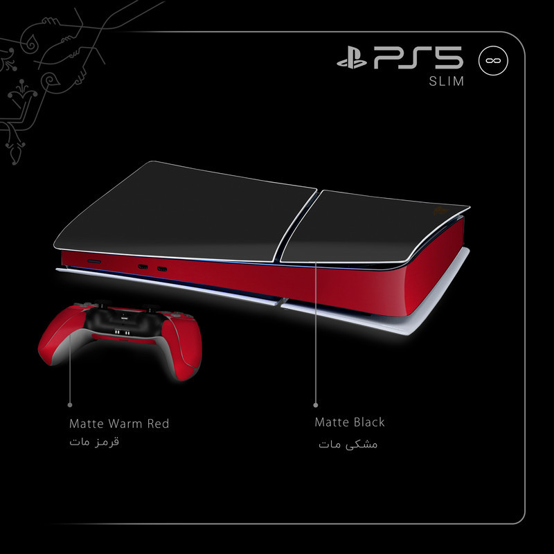 برچسب کنسول و دسته بازی PS5 Slim Digital Edition ماهوت مدل Matte Black_Matte Warm Red