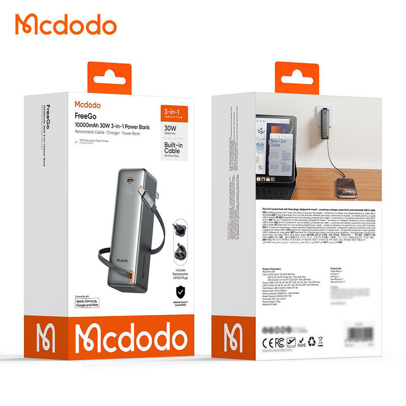 پاوربانک 30 وات مک دودو مدل MC-318 ظرفیت 10000 میلی‌آمپرساعت