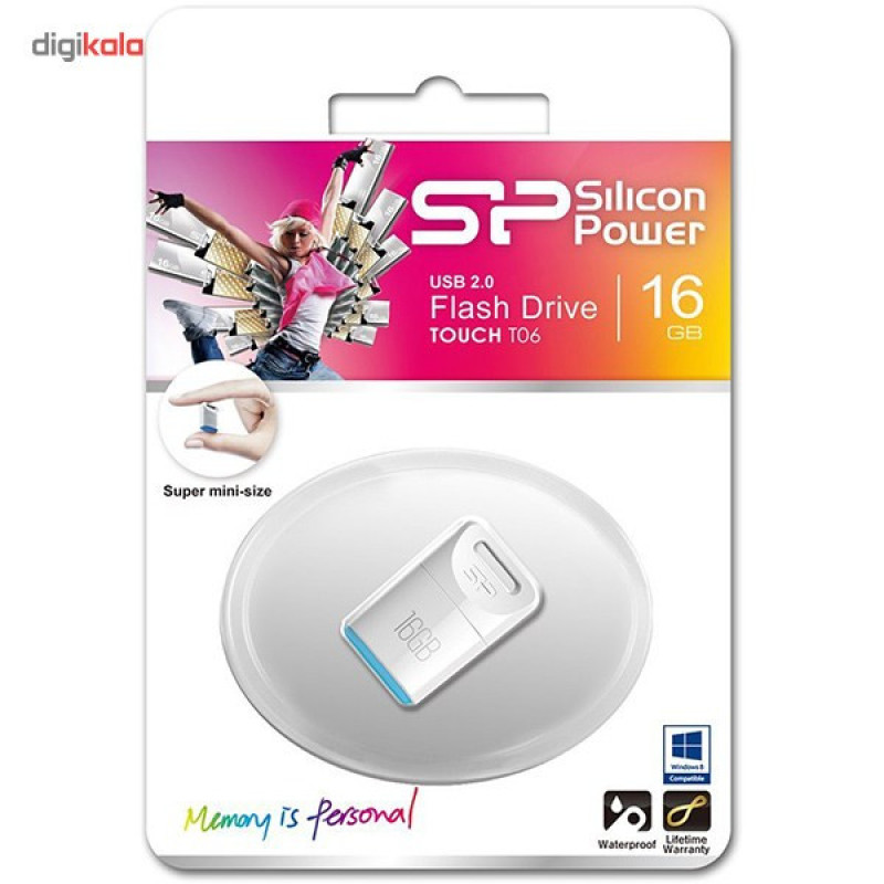 فلش مموری سیلیکون پاور مدل Touch T06 ظرفیت 16 گیگابایت، رابط USB2.0، مقاوم در برابر آب، گردوغبار و شوک، ابعاد کوچک و وزن 3.6 گرم، سازگار با ویندوز، مک و لینوکس
