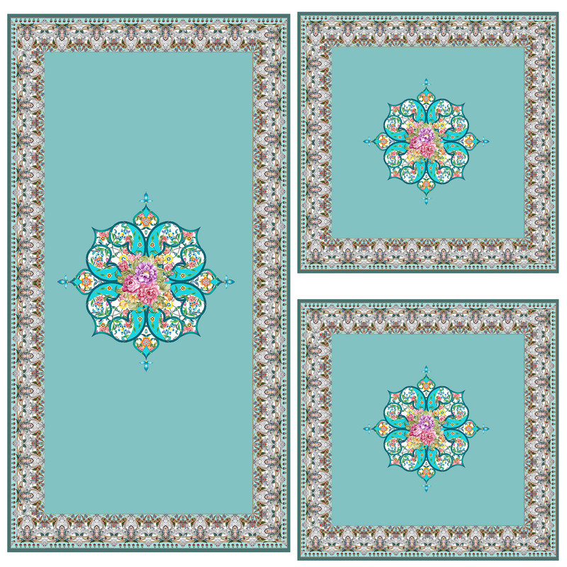 ست رومیزی سه تکه مستطیل مربع طرح اسلیمی کد9988.2