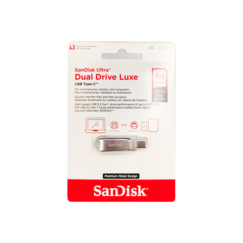 فلش مموری سن دیسک مدل Ultra Dual Drive Luxe ظرفیت 64 گیگابایت با رابط USB 3.2