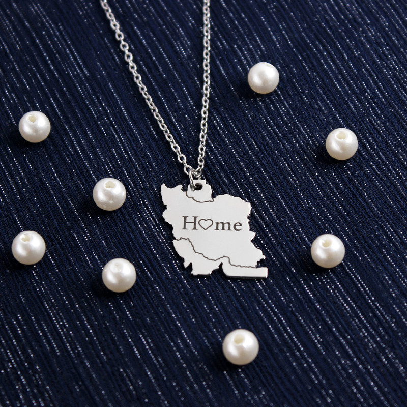 گردنبند گلسو مدل نقشه ایران طرح Home استیل