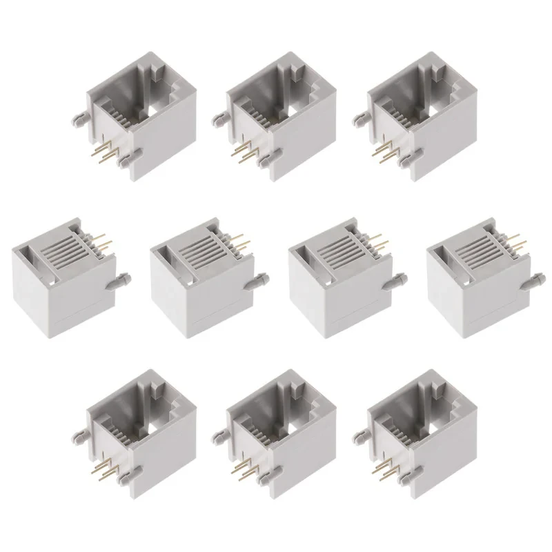 کانکتور 1 به 2 مادگی تلفن مدل 6P4C-RJ11-Right.Angle بسته 10 عددی