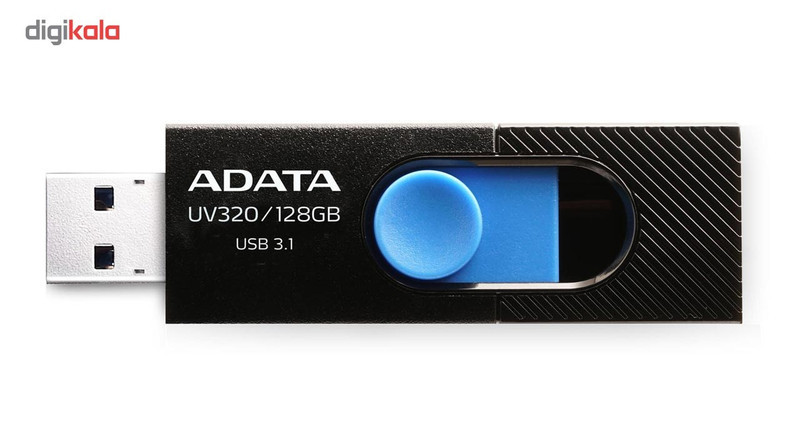 فلش مموری ای دیتا مدل UV320 ظرفیت 128 گیگابایت با درگاه USB 3.1 کشویی و سازگار با ویندوز، مک و لینوکس، انتقال داده با سرعت 10 گیگابیت بر ثانیه و طراحی جمع‌وجور