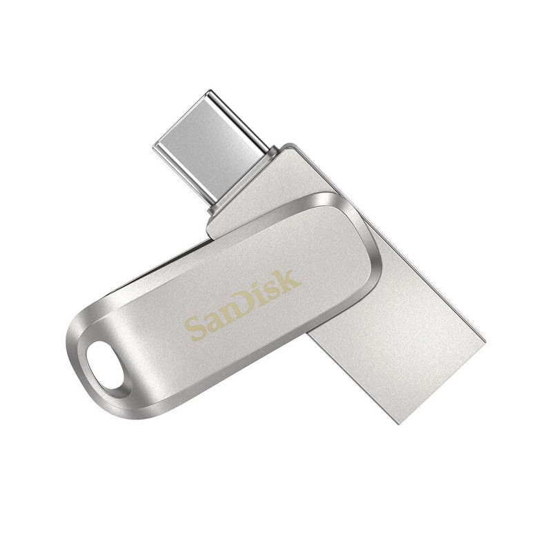 فلش مموری سن دیسک Ultra Dual Drive Luxe ظرفیت 512 گیگابایت با دو رابط USB 3.2 Type-C و Type-A، طراحی چرخشی، بدنه فلزی و سازگار با گوشی، تبلت، کامپیوتر و تلویزیون