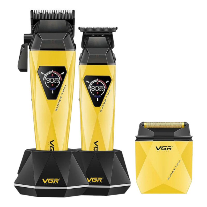 ماشین اصلاح موی سر و صورت شارژی وی جی ار مدل V-877 S3 مجموعه 3 عددی