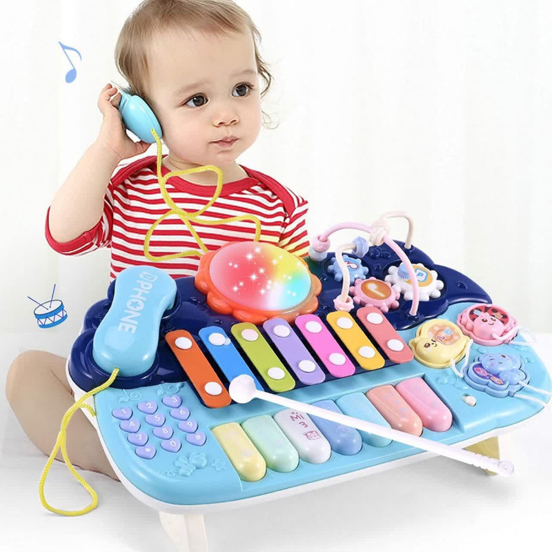 اسباب بازی ناب سل مدل پیانو، تلفن ، پازل ،درام ، بلز و بازی فکری چراغدار و موزیکال MULTIFUNCTION MUSICAL PIANO WITH LIGHT &MUSIC