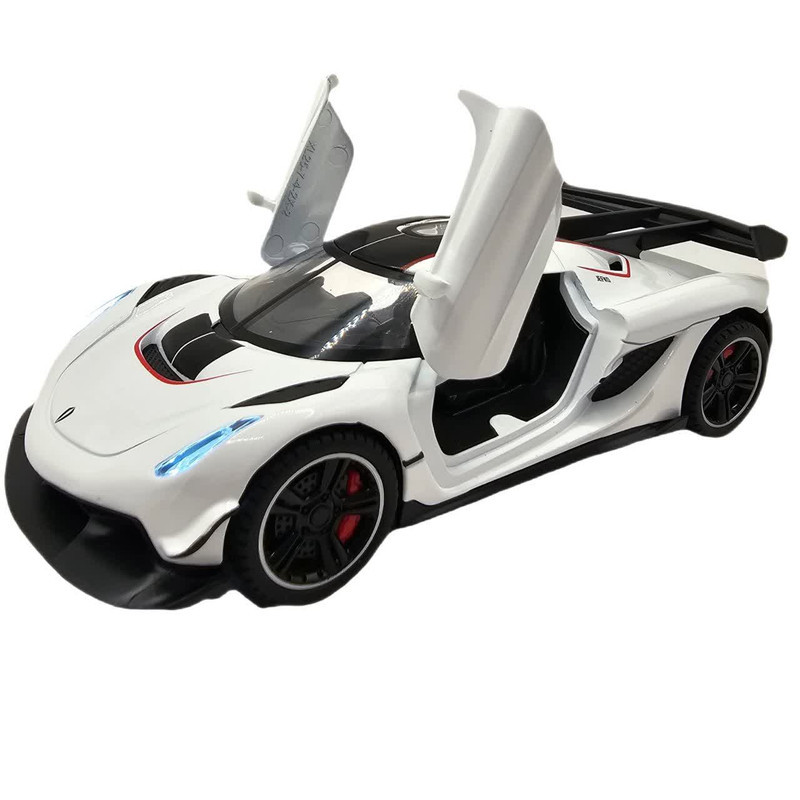 ماکت ماشین ناب سل مدل کوئینگزگ جسکو درب خفاشی فلزی موزیکال چراغدار عقب کش کد Koenigsegg JESKO همراه با استند