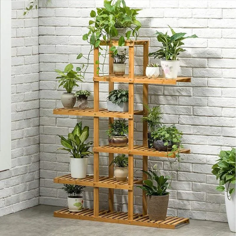استند گلدان چوبی مدل Mt012 با ابعاد 110x75x25 سانتی‌متر، ساختار چندطبقه برای نگهداری انواع گلدان و فضای مناسب برای چیدمان گل‌های خانگی و آپارتمانی