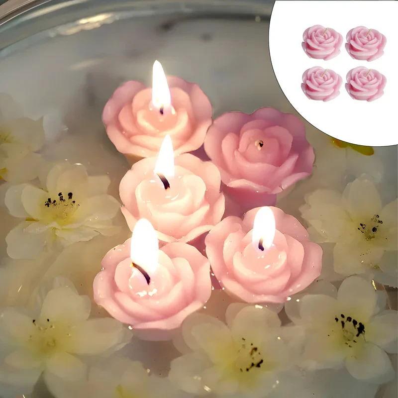 شمع طرح گل رز شناور کد SAV-078 بسته 4 عددی