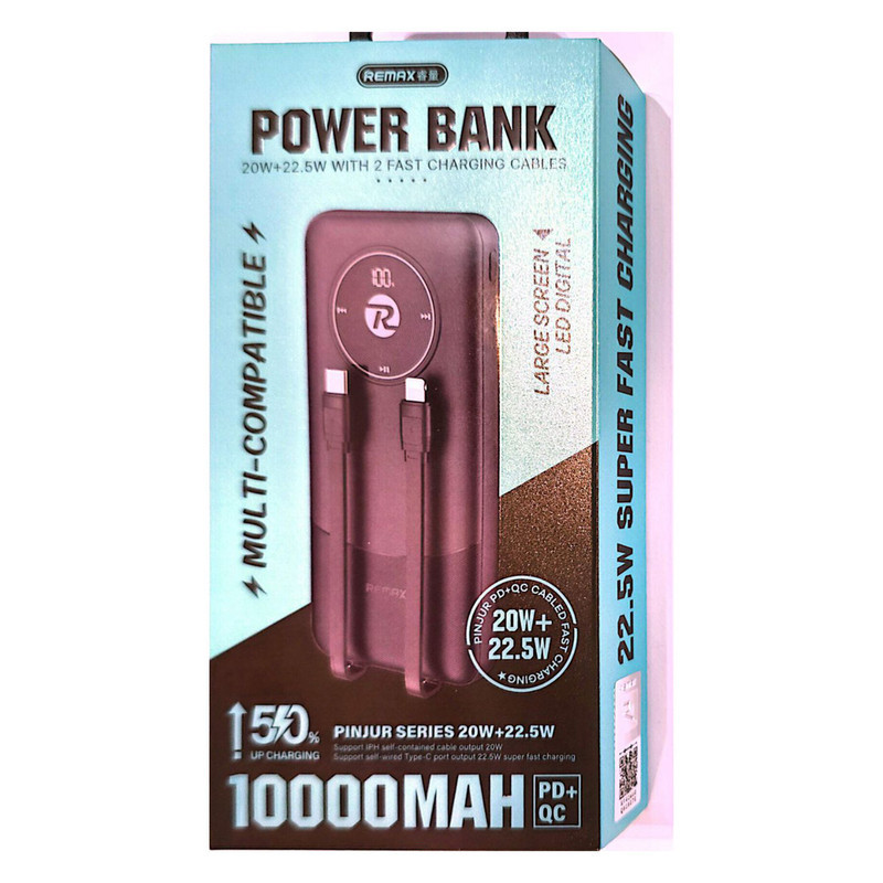 پاوربانک 22.5 وات ریمکس مدل RPP-37  ظرفیت 10000 میلی‌آمپرساعت