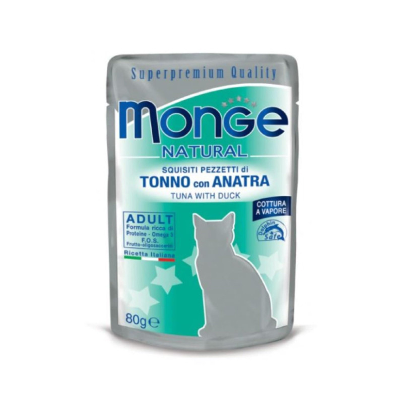 پوچ گربه بالغ مونژه مدل Monge Natural با طعم ماهی تن و اردک وزن 80 گرم