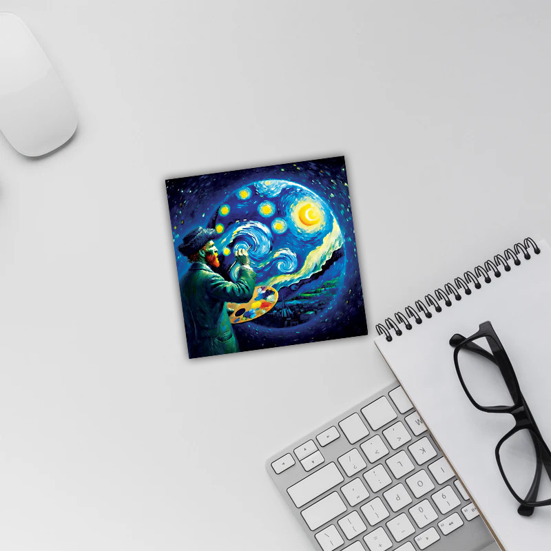 زیر لیوانی مدل رومادون طرح ونگوگ VanGogh و نقاشی شب پر ستاره کد 01