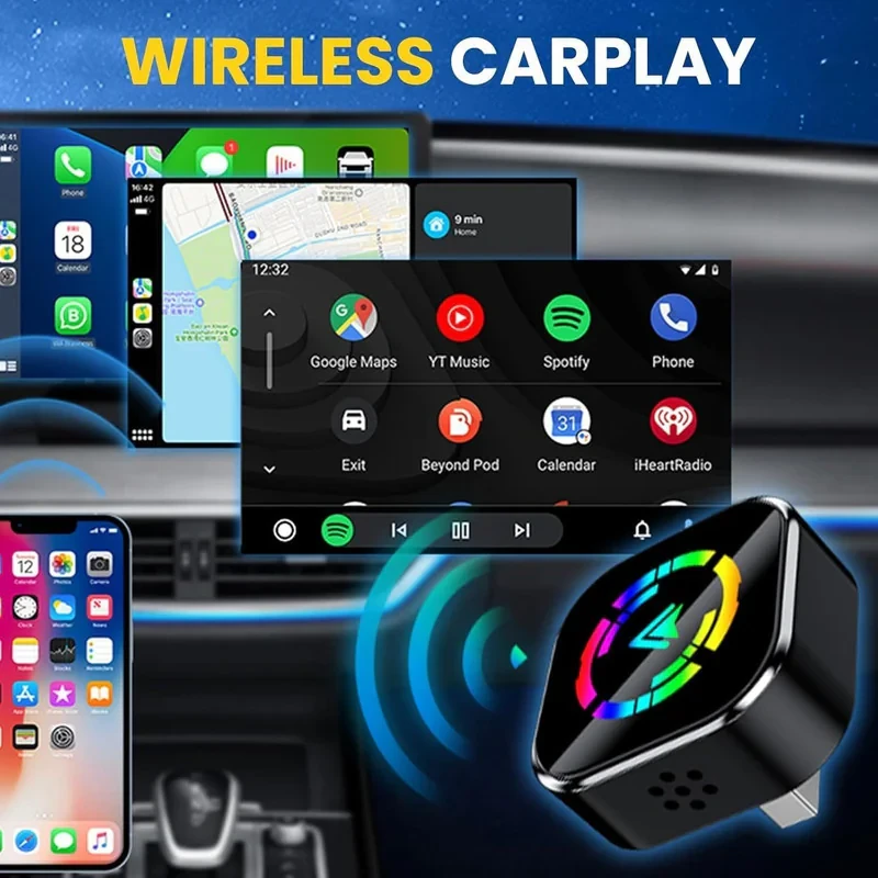 کارپلی و اندروید اتو مدل Wireless CarPlayAndroid Auto Q1A به همراه مبدل USB به USB-C