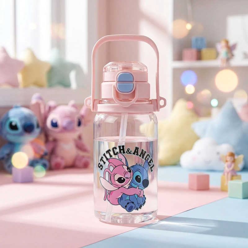 قمقمه کودک مدل دوحالته نی دار و آسان نوش طرح استیچ و آنجل Stitch & Angel گنجایش 0.5 لیتر