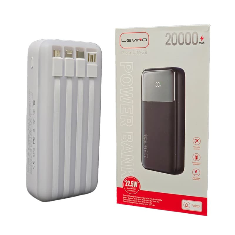 پاوربانک 12 وات مدل LEVINO N-18 ظرفیت 20000 میلی‌آمپرساعت