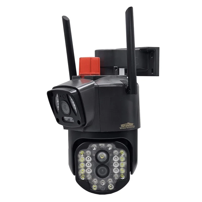دوربین مداربسته تحت شبکه شارک IPC-V380-A28-WIFI دو لنز با چرخش قابل کنترل، کیفیت FULL HD 1080P، دید در شب رنگی دوگانه IR و وارم لایت، اتصال وای‌فای و LAN، آژیر هشدار و پشتیبانی از کارت حافظه micro SD