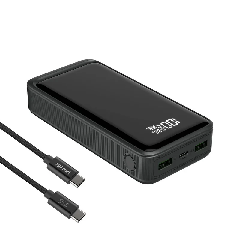 پاوربانک هترون مدل HPB2055G-100W ظرفیت 20000 میلی آمپر ساعت به همراه کابل تبدیل USB به USB-C