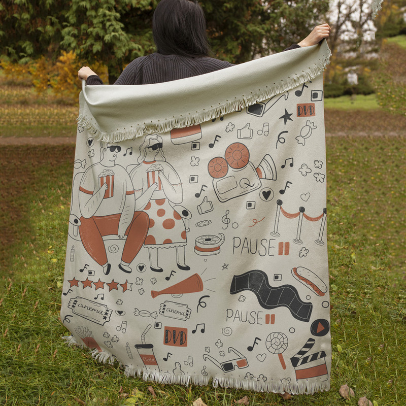 شال مبل طرح سینما کد Q2SH1002 سایز 100x180 سانتی متر