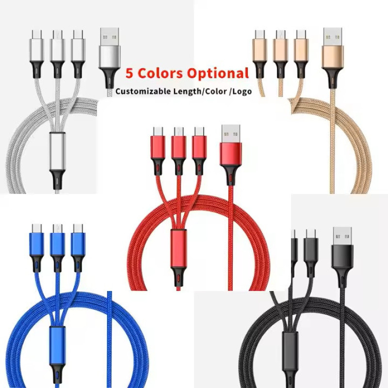 کابل تبدیل USB به micro USB  لایتنینگ  USB-C مدل best 3in1 طول 1.2 متر