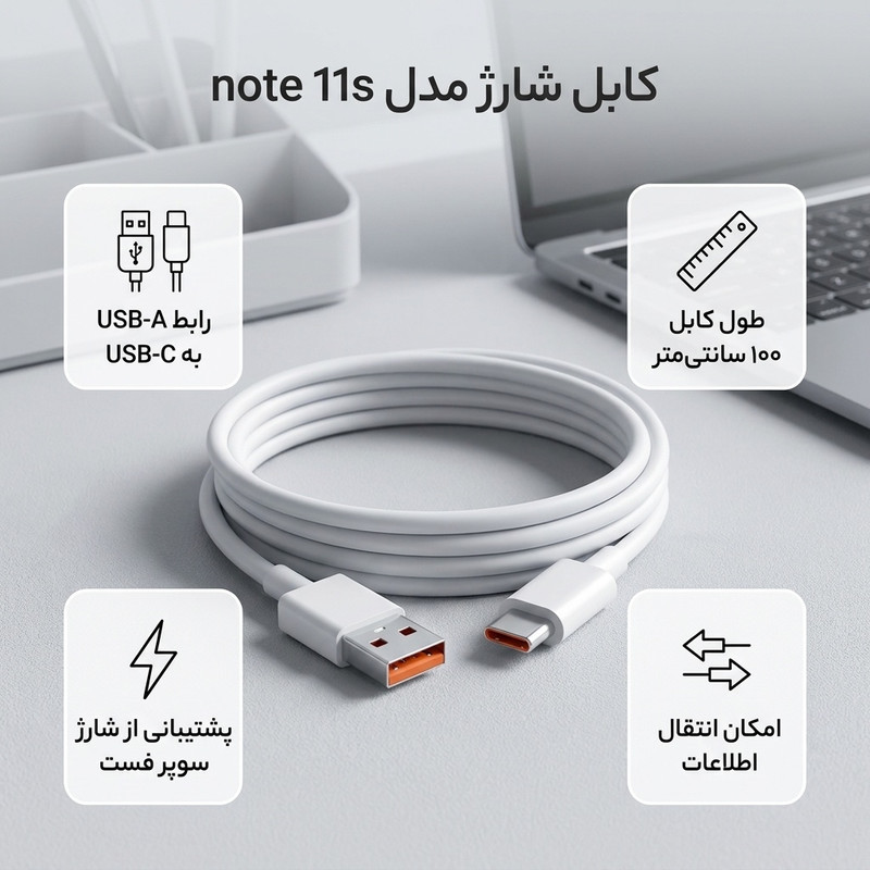 کابل شارژ USB به USB-C توربو مدل note 11s طول 1 متر