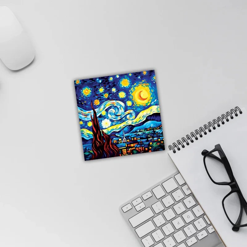 زیر لیوانی مدل رومادون طرح نقاشی شب پر ستاره ونگوگ VanGogh کد 02