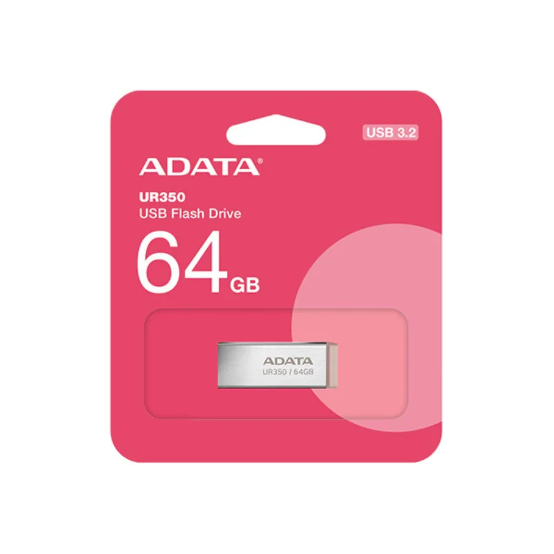 فلش مموری ای‌دیتا مدل UR350 ظرفیت 64 گیگابایت، رابط USB 3.2، سرعت خواندن 100 مگابایت بر ثانیه، مقاوم در برابر ضربه و سازگار با ویندوز و مک