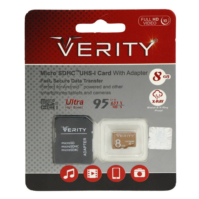 کارت حافظه microSDHC وریتی مدل Ultra کلاس 10 استاندارد UHS-I U1 سرعت 95MBps همراه با آداپتور SD ظرفیت 8 گیگابایت