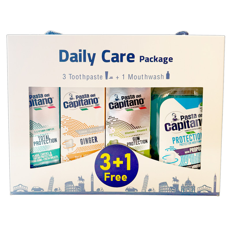 پک خمیر دندان  و دهانشویه پاستا دل کاپیتانو مدل Daily Care مجموعه 4 عددی