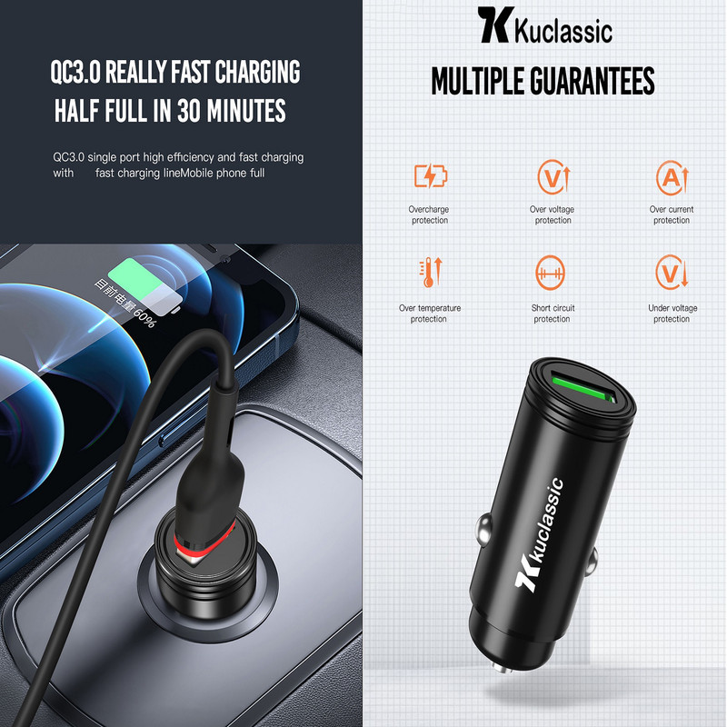 شارژر فندکی 18 وات کوکلاسیک مدل D-20 به همراه کابل تبدیل USB-C