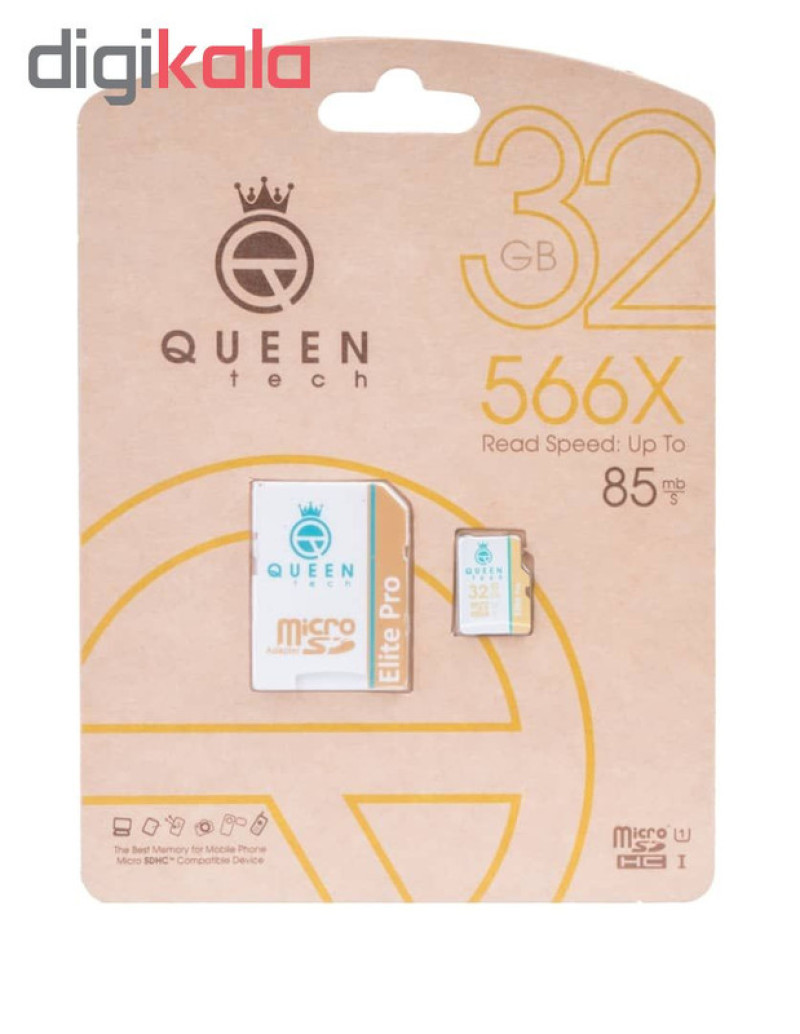 کارت حافظه microSDHC کوئین تک مدل Elite pro 566X کلاس 10 استاندارد UHS-I U1 سرعت 85MBps ظرفیت 32 گیگابایت به همراه آداپتور SD