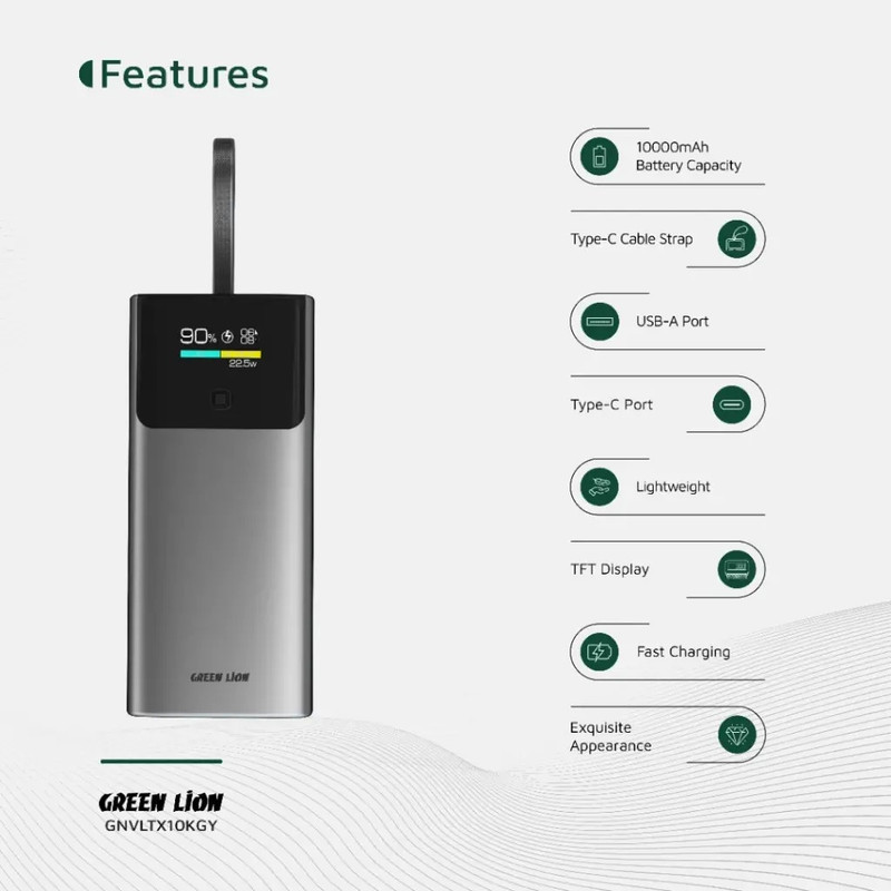 پاوربانک گرین لاین مدل VoltixGNVLTX10KGY ظرفیت 10000 میلی آمپر ساعت