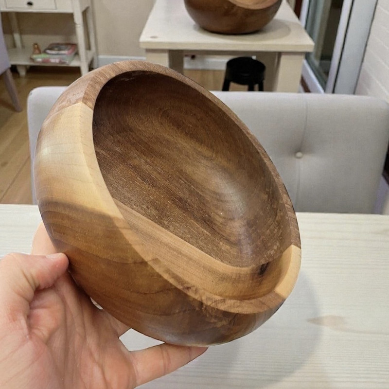 کاسه چوبی مدل خمره ای پایه دار بسته 3 عددی