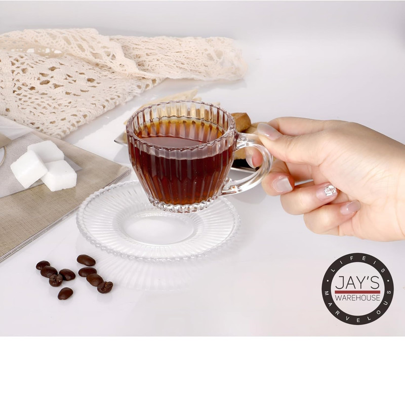 ست فنجان و نعلبکی 8 پارچه نوا مدل راه راه کد 1369n 2593