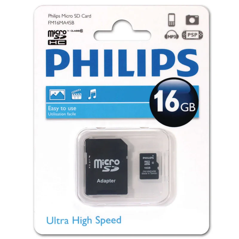 کارت حافظه‌ microSDHC فیلیپس مدل FM16MA45B کلاس 10 استاندارد U1 ظرفیت 16 گیگابایت به همراه آداپتور SD