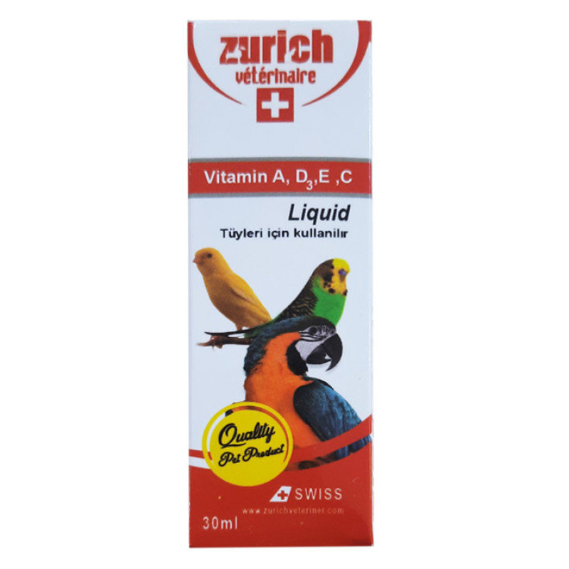 قطره ویتامین پرندگان زوریچ مدل A,D3,E,C وزن 30 گرم