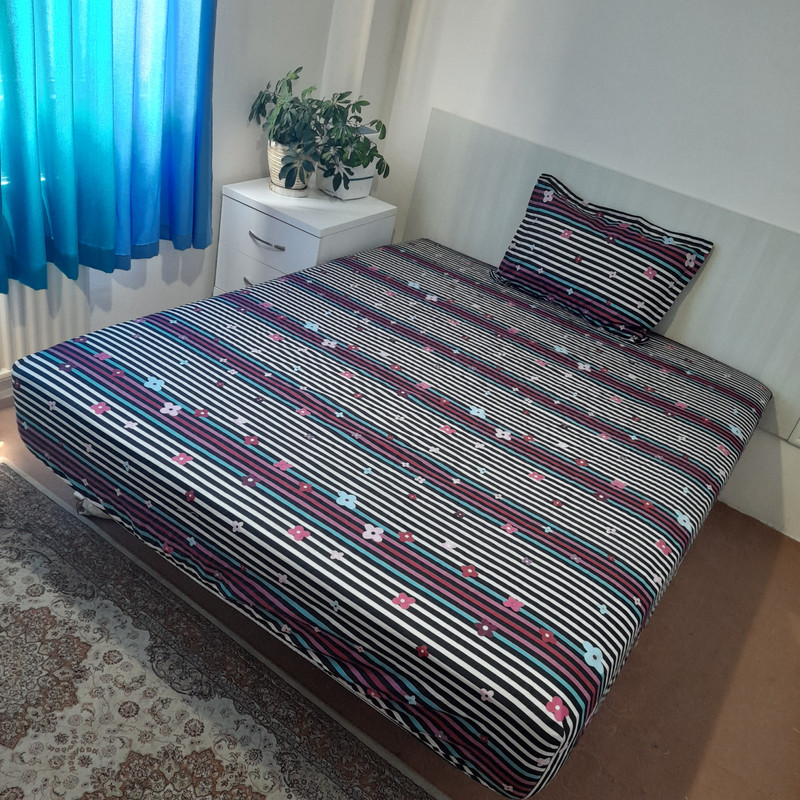 سرویس ملحفه مدل کشدار ni08079 طرح گلبرگ راه راه کد 100 یک نفره  دو تکه