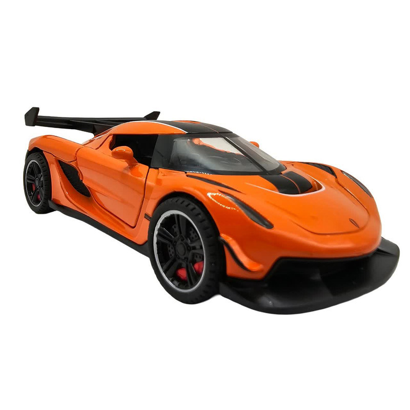 ماکت ماشین ناب سل مدل کوئینگزگ جسکو درب خفاشی فلزی موزیکال چراغدار عقب کش کد Koenigsegg JESKO همراه با استند