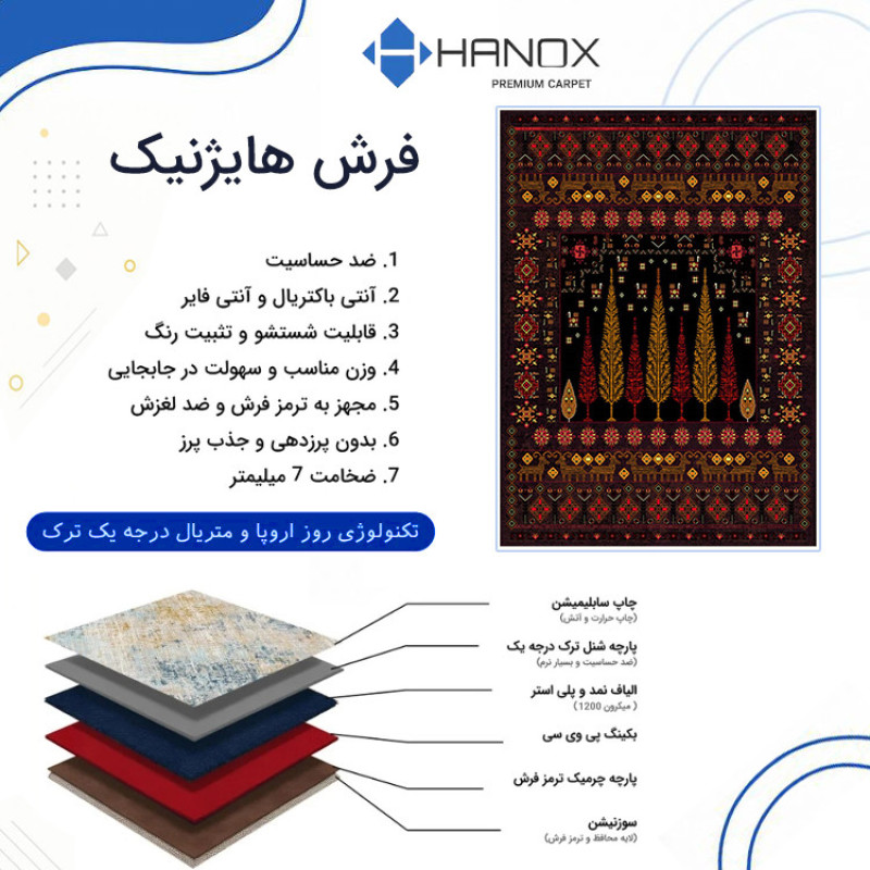 فرش ماشینی 1000 شانه هانوکس زمینه مشکی حاشیه چند رنگ مدل درخت کد L291