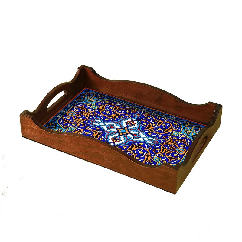 سینی چوبی دسته دار مدل R.K10.32 سایز 32 × 22 × 5 سانتی‌متر