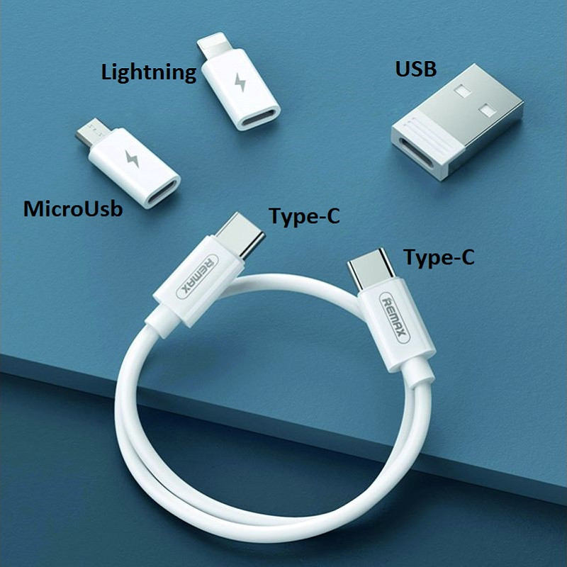 کابل تبدیل USBUSB-C به microUSB  لایتنینگ  USB-C ریمکس مدل RC_190 طول 0.29 متر به همراه سوزن سیم کارت