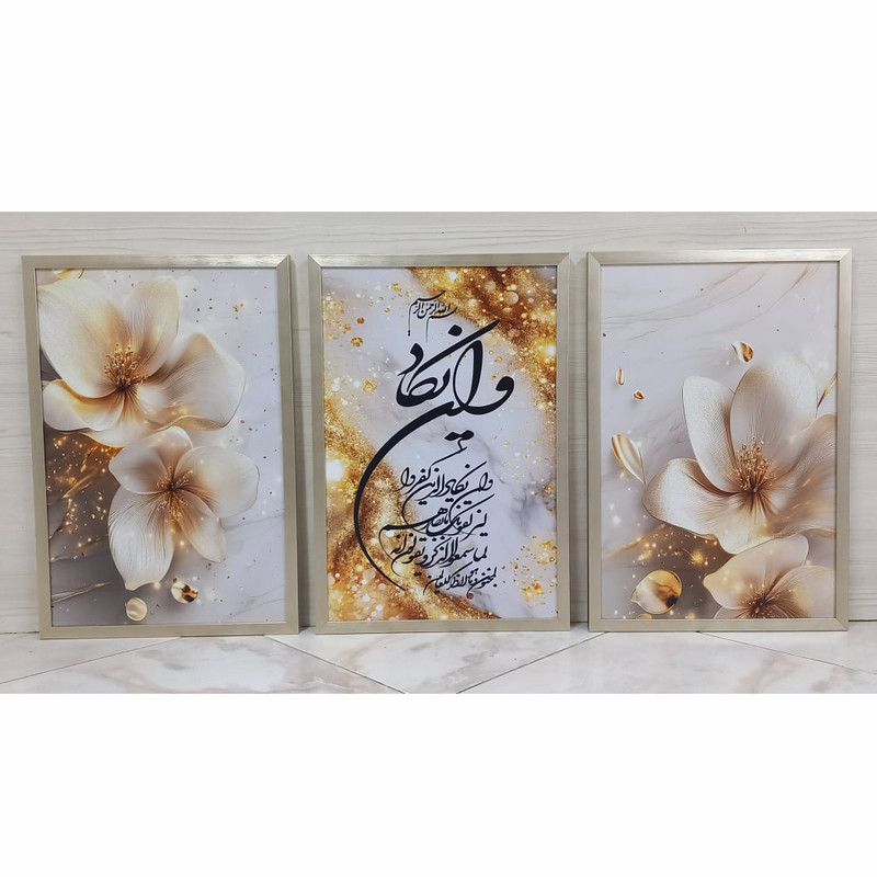 تابلو مدل دکوراتیو مذهبی طرح وان یکاد و گل مجموعه سه عددی