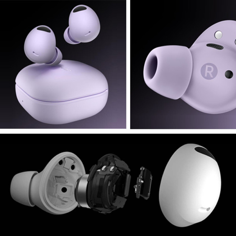 هدفون بلوتوثی سامسونگ مدل Galaxy Buds2 Pro با نویز کنسلینگ فعال (ANC)، درگاه شارژ USB Type-C، دارای میکروفون سه‌گانه، مقاوم در برابر رطوبت و عرق، مجهز به سنسور شتاب‌سنج و مقاومت در برابر آب IPX7